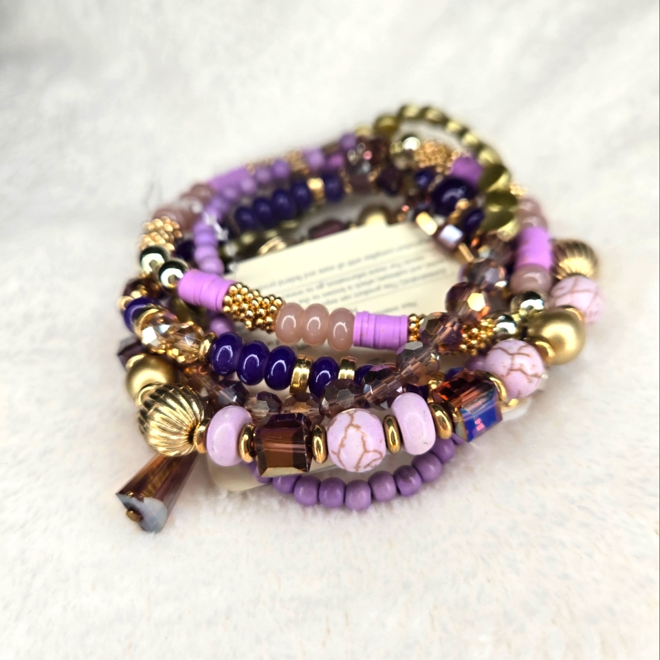 Bracelet Stack Stretch Arm Party Glass And Stone Beads Metal Bracelets